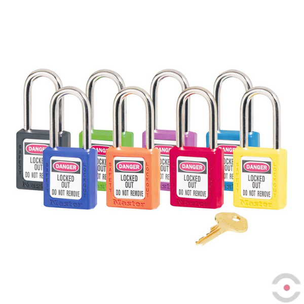 Kłódka bezpieczeństwa, korpus kompozytowy, kabłąk stalowy 6 mm, klucz KD, niebieska