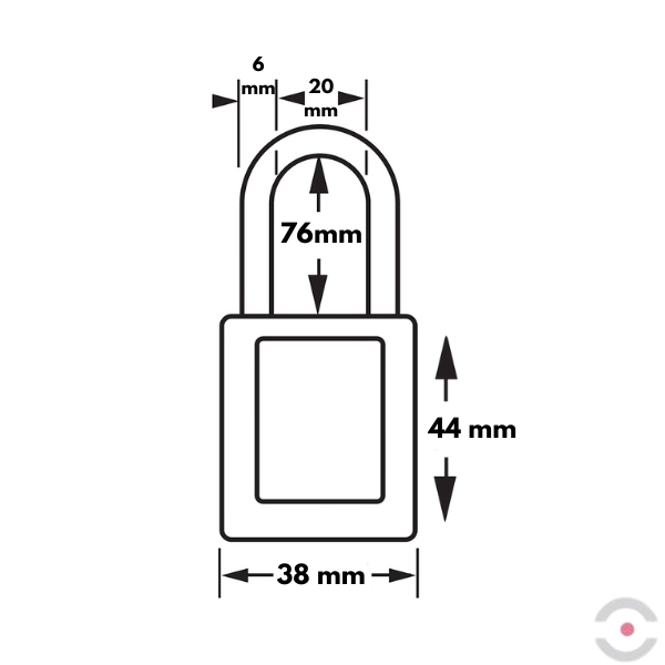 Kłódka bezpieczeństwa, korpus kompozytowy, długi kabłąk stalowy 6 mm, klucz KD, czerwona