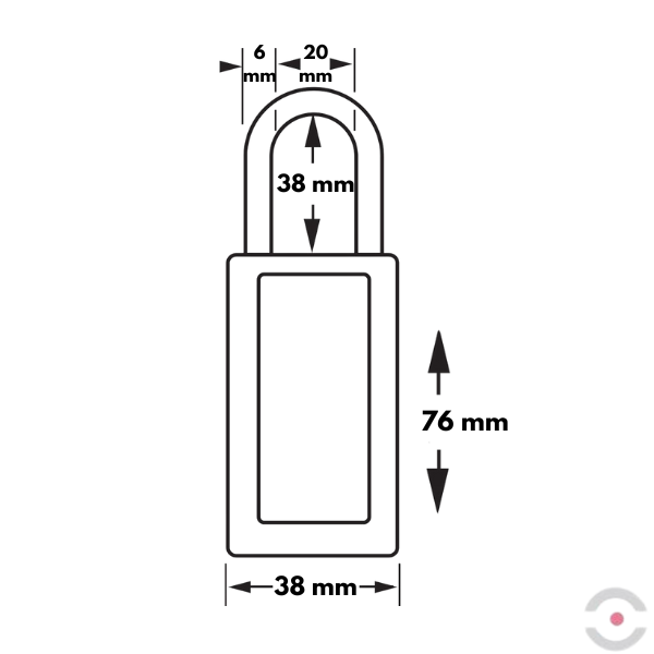 Kłódka bezpieczeństwa, wydłużony korpus kompozytowy, kabłąk stalowy 6 mm, klucz KD, czerwona