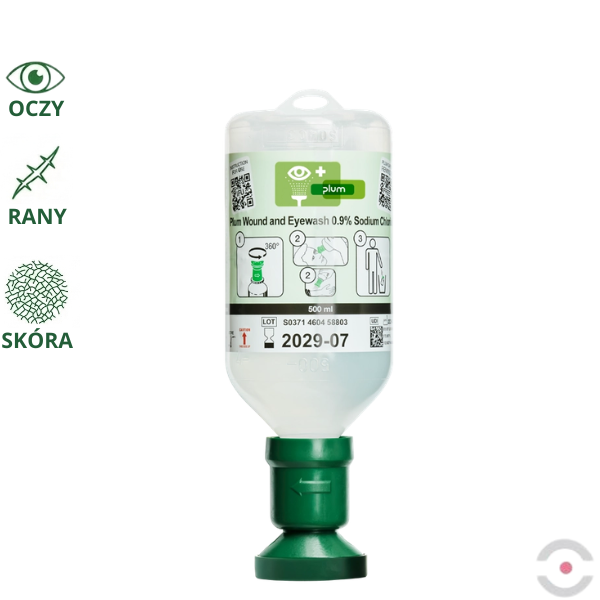 Roztwór do płukania oka i ran Plum, ciało obce, butelka 500 ml, chlorek sodu 0,9%, MDR