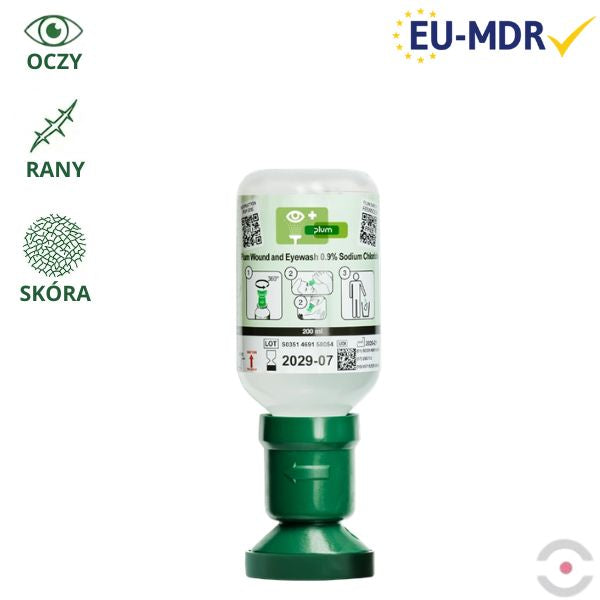 Roztwór do płukania oka i ran Plum, ciało obce, butelka 200 ml, chlorek sodu 0,9%, MDR