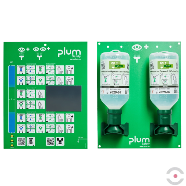 Zestaw naścienny Plum - roztwór do płukania oka i ran, ciało obce, butelka 2*500 ml, chlorek sodu 0,9%, piktogram, MDR