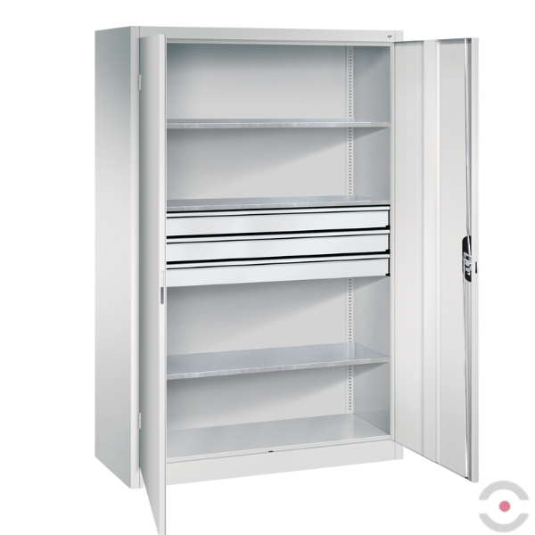 Szafa warsztatowa XL, 3 półki, 3 szuflady, drzwi dwuskrzydłowe, W*S*G 1950*1200*500 mm, szary