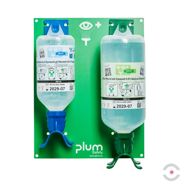 Zestaw naścienny COMBI - roztwór do płukania oka i ran, ciało obce, kwas i zasada, DUO, butelka 1*500 ml, 1*1000 ml, piktogram, MDR