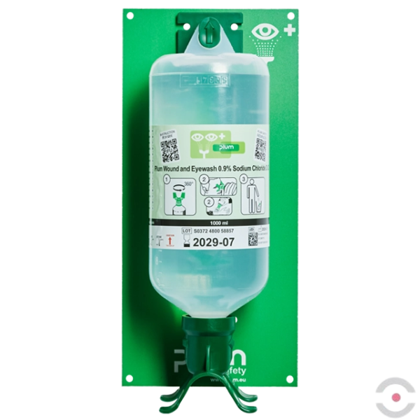 Zestaw naścienny Plum - roztwór do płukania oka i  ran, DUO, ciało obce, butelka 1*1000 ml, chlorek sodu 0,9%, piktogram, MDR