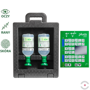 Zestaw naścienny zamykany Plum iBOX - roztwór do płukania oka i ran Plum, butelka 2*500 ml, chlorek sodu 0,9%, piktogram, lustro, MDR