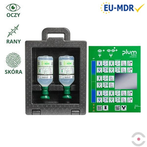 Zestaw naścienny zamykany Plum iBOX - roztwór do płukania oka i ran Plum, butelka 2*500 ml, chlorek sodu 0,9%, piktogram, lustro, MDR
