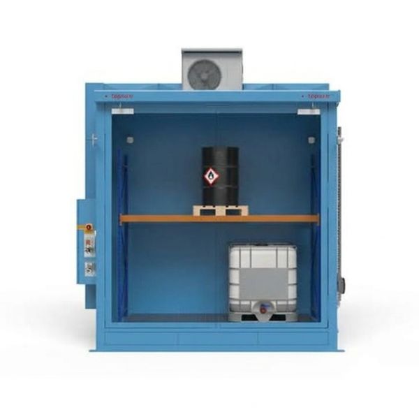 Magazyn ognioodporny Topserw, REI120, 2 poziomy/1 segment, 4*1000 l KTC/IBC, 1*1000 l, 1*drzwi dwuskrzydłowe