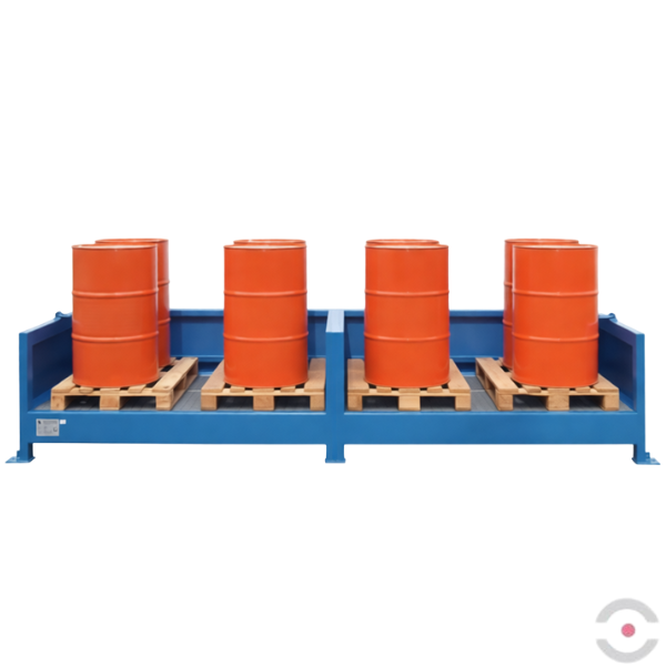 Regał półotwarty (WSC 1.60), 1*poziom skład. kratownica, 2*moduł, 20*200 l beczka, wanna 2*650 l