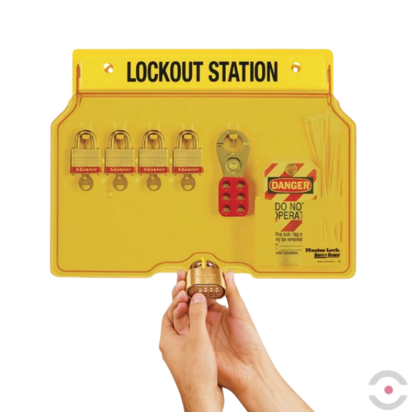 Zestaw blokad, kłódek, zawieszek, tablica ścienna 1*1482B, 4*410KDRED, 2*420, 12*497A