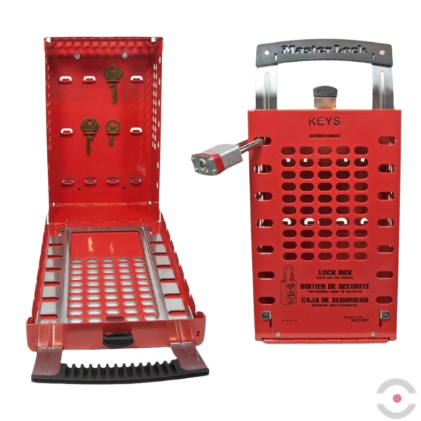Skrzynka zabezpieczająca klucze kłódek bezpieczeństwa, przenośna/ścienna, czerwona
