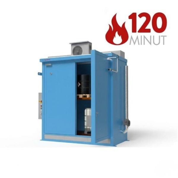 Magazyn ognioodporny Topserw, REI120, 2 poziomy/1 segment, 4*1000 l KTC/IBC, 1*1000 l, 1*drzwi dwuskrzydłowe