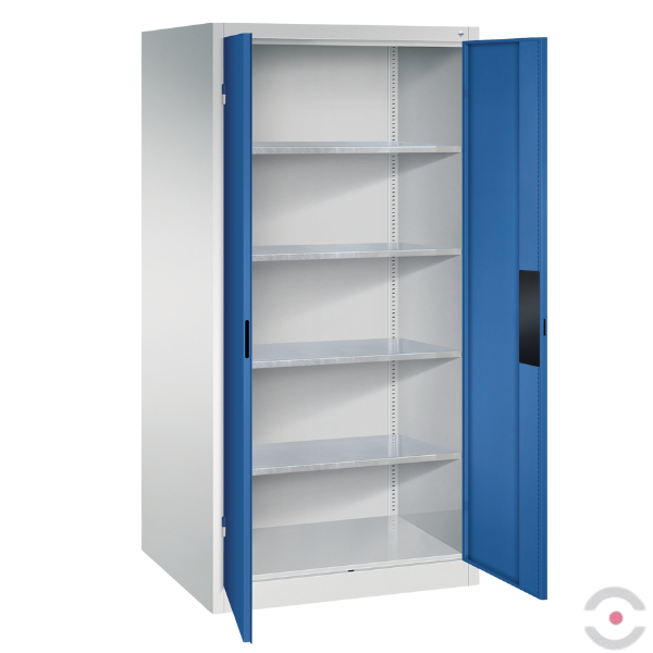 Szafa warsztatowa XXL, zwiększona głębokość, 4 półki, nośność do 700 kg, drzwi dwuskrzydłowe, W*S*G 1950*930*800 mm, szary/niebieski