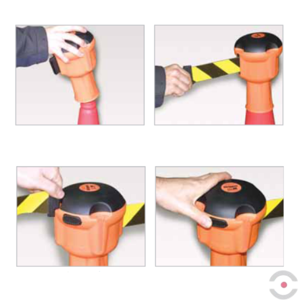 Kaseta z wyciąganą taśmą ostrzegawczą (biało-czerwona), dł. 9 m, pomarańczowy