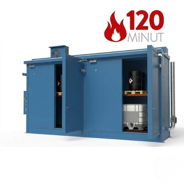 Magazyn ognioodporny Topserw, REI120, 2 poziomy/2 segmenty, 8*1000 l KTC/IBC, 2*1000 l, 2*drzwi dwuskrzydłowe