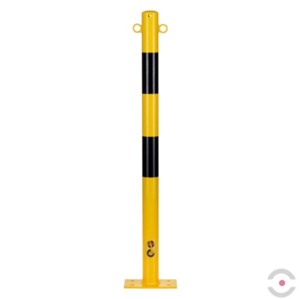 Słupek stalowy, okrągły, śr. 60 mm, do podłogi, niski, 2*uchwyt oczkowy, ocynkow. malow. żółty/czarny