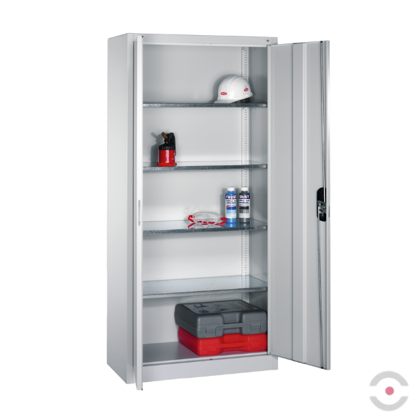 Szafa warsztatowa L, 4 półki, drzwi dwuskrzydłowe, W*S*G 1950*930*600 mm, szary