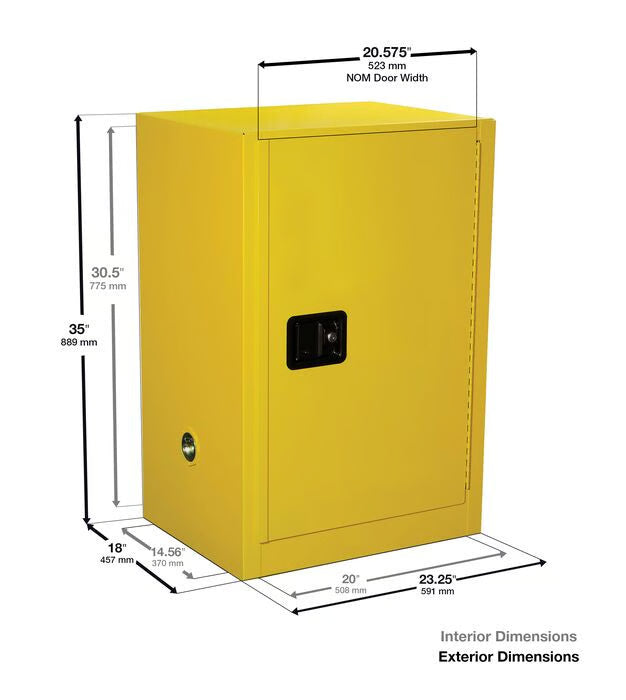 Szafa zabezpieczająca (palne) Justrite TABLE S, 45 l, 1-drzwiowa MS, 1 półka, żółty