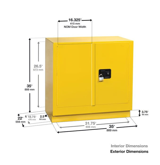 Szafa zabezpieczająca (palne) Justrite BENCH M, 83 l, 2-drzwiowa ZR, 1 półka, żółty