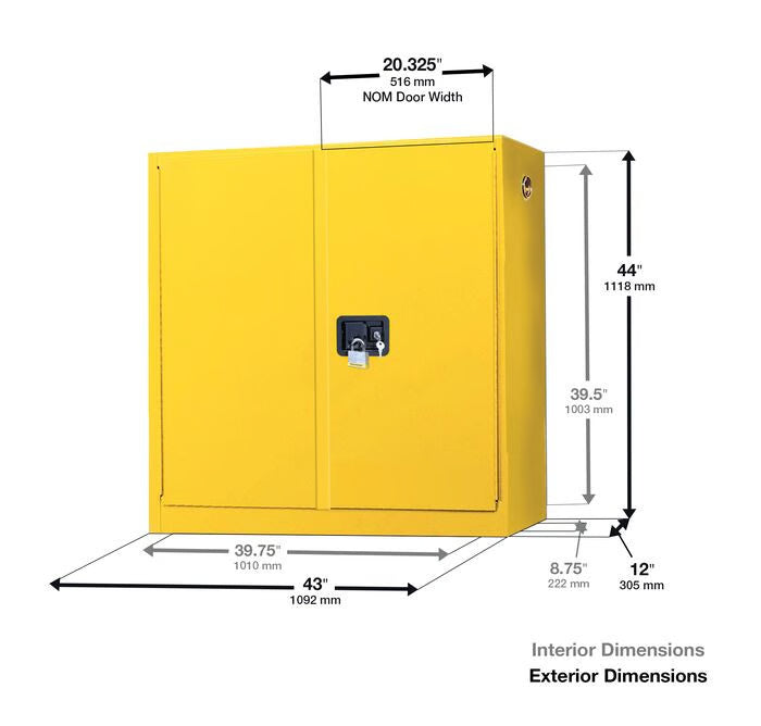 Szafa zabezpieczająca (palne) Justrite WALL L, 76 l, 2-drzwiowa ZR, 3 półki, żółty