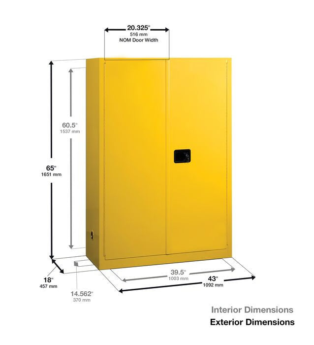 Szafa zabezpieczająca (palne) Justrite MODUS L, 170 l, 2-drzwiowa MS, 2 półki, żółty