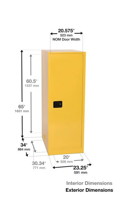 Szafa zabezpieczająca (palne) Justrite SLIM S, 204 l, 1-drzwiowa ZR, 3 półki, żółty