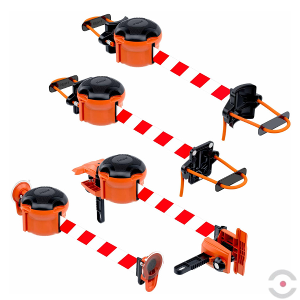 Kaseta XS z wyciąganą taśmą ostrzegawczą (żółto-czarna), dł. 9 m, pomarańczowy