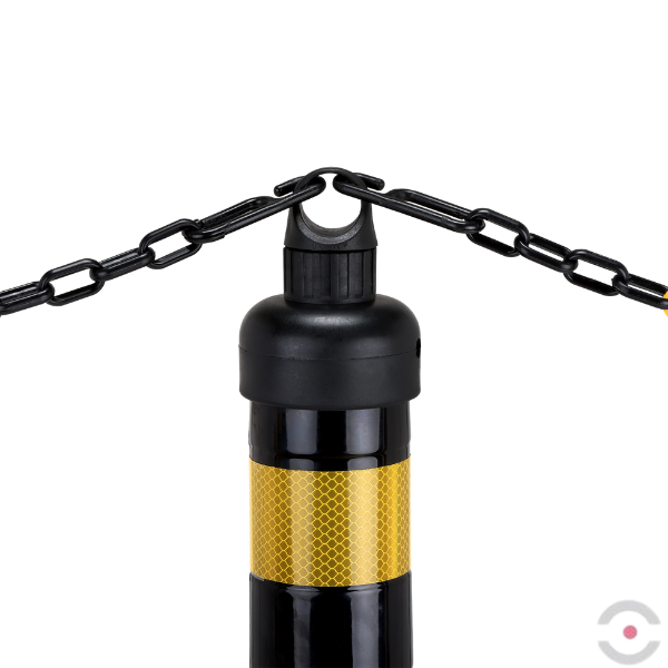 Zestaw 6* słupek, elastyczny, okrągły, śr. 80 mm, W*1000 mm, łańcuch 10 m, żółty/czarny