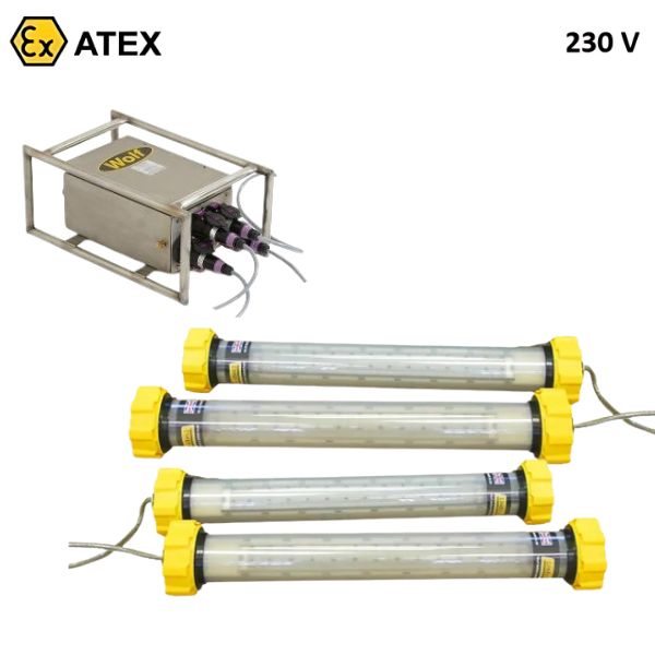 Zestaw oświetleniowy Ex ATEX Topserw WOLF LX286T4, transformator Ex 230 V/24 V, Zone ‘1’, ‘21’