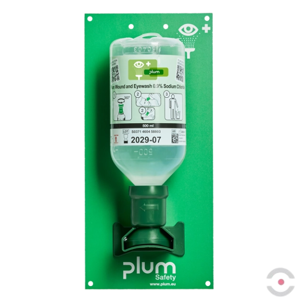 Zestaw naścienny Plum - roztwór do płukania oka i ran, ciało obce, butelka 1*500 ml, chlorek sodu 0,9%, piktogram, MDR