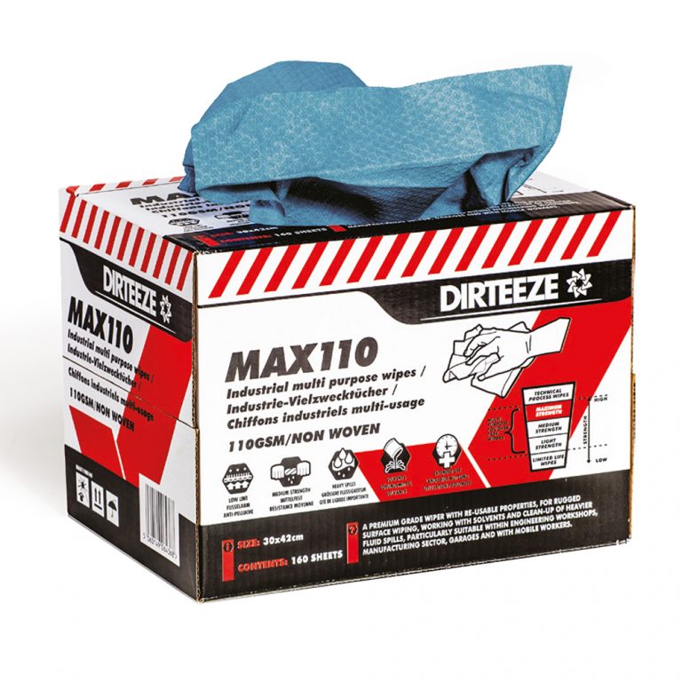 Ściereczka czyszcząca, włókninowa DIRTEEZE MAX110, 30*42 cm, pudełko dozujące, 160 szt
