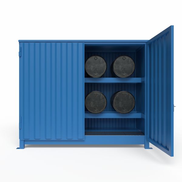 Magazyn substancji niebezpiecznych nieizolowany Topserw, WSC 2 poziomy, 8*200 l beczka/ekspl, jednostronny, 1*drzwi dwuskrzydłowe, jednomodułowy