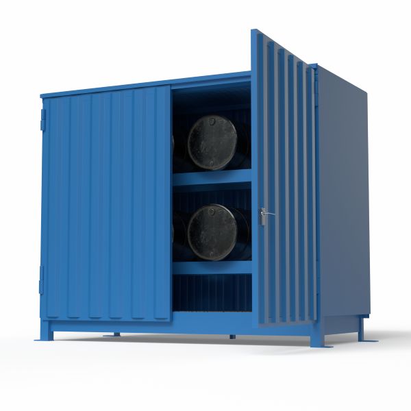 Magazyn substancji niebezpiecznych nieizolowany Topserw, WSC 2 poziomy, 8*200 l beczka/ekspl, jednostronny, 1*drzwi dwuskrzydłowe, jednomodułowy