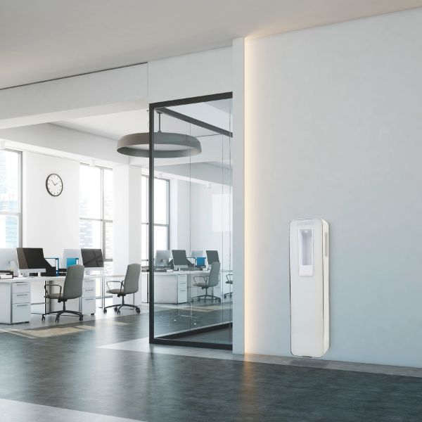 Dystrybutor wody pitnej Zdrojownia FLAT, panel dotykowy, podajnik do kubków, biały, woda chłodzona