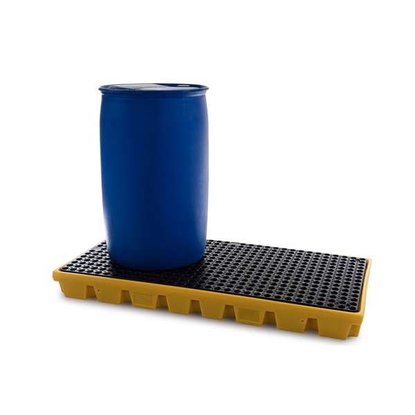 Platforma robocza polietylenowa Topserw 100 l, beczka 2*200 l, wanna wychwytowa, żółty, LOW