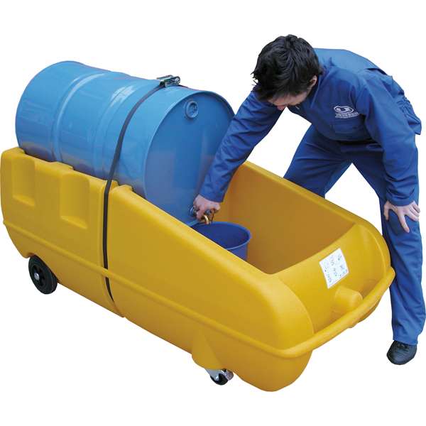 Mobilne stanowisko robocze, polietylenowe Topserw 250 l, beczka 1*200 l, żółty, DRUM TROLLEY
