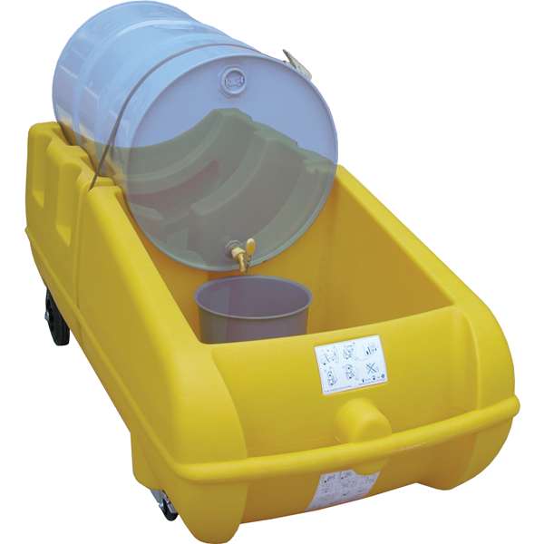 Mobilne stanowisko robocze, polietylenowe Topserw 250 l, beczka 1*200 l, żółty, DRUM TROLLEY