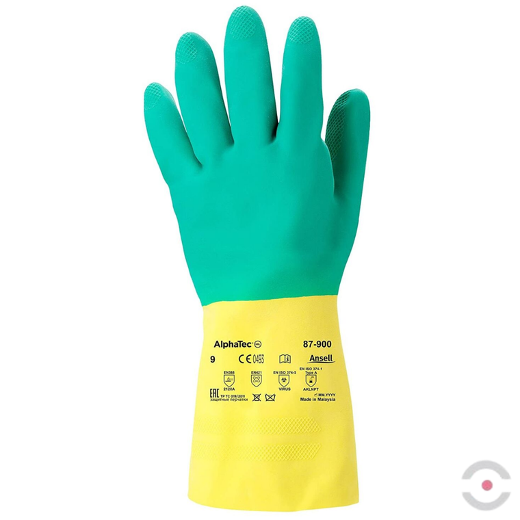 Rękawice przeciwchemiczne Bi-Colour Plus 87-900 Ansell, rozmiar 9, kolor zielony/żółty