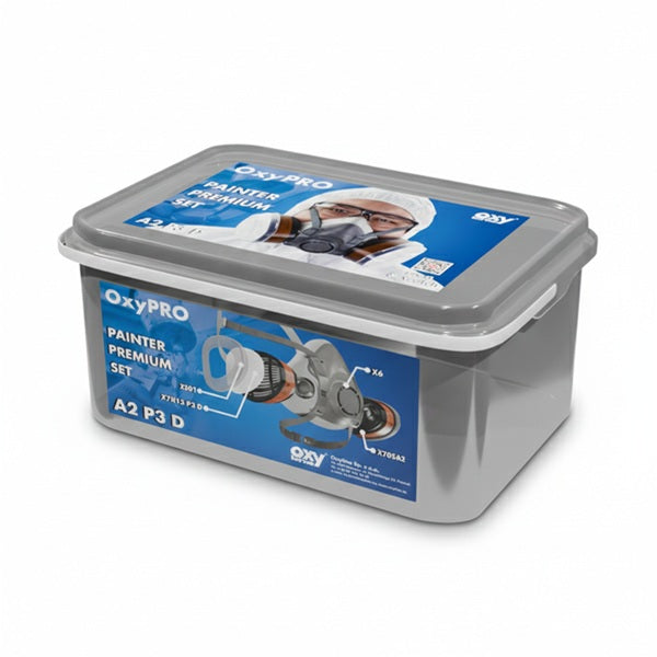 Zestaw OxyPro Painter Premium ( półmaska L+pochłaniacz+prefiltry+pokrywy), wiaderko