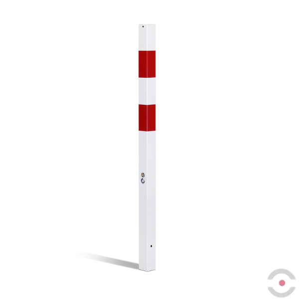 Słupek stalowy, kwadrat. 70*70 mm, wpuszczany, ocynkow. malow. biały/czerwony