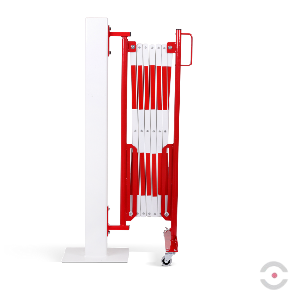Bariera nożycowa, dł. 4000 mm, ścienna, kółka, czerwony/biały