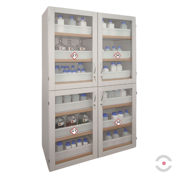Szafa zabezpieczająca (kwasy, zasady) Topserw MODUS XL, 4 komory, 8 półek wysuwanych, drzwi CLA-GL