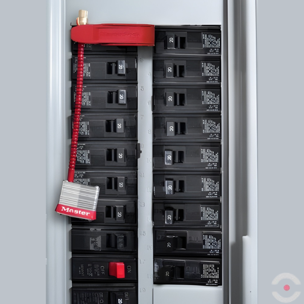 Kłódka z elastycznym kabłąkiem do blokowania wyłącznika instalacyjnego