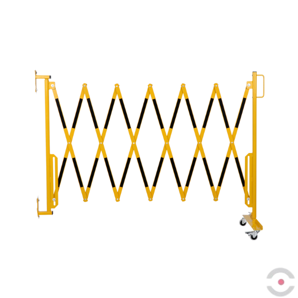 Bariera nożycowa, dł. 4000 mm, ścienna, kółka, czarny/żółty