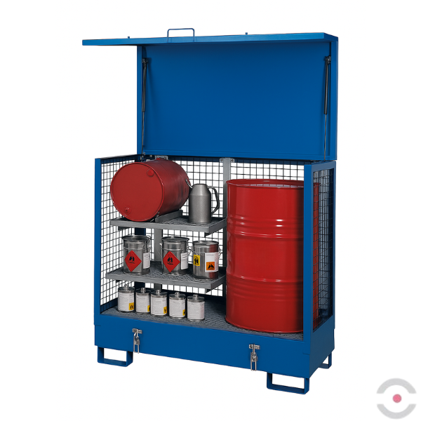 Boks magazynowy GSKS/KR, 4*beczka 200 l (pion), S*G*W 1410*1290*1315 mm, substancje łatwopalne, galwanizowany
