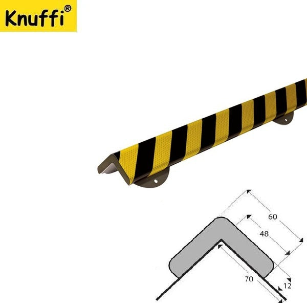 Elastyczny profil ostrzegawczo-ochronny Knuffi, typ H+, naścienny, żółty/czarny, odblaskowy, 1000 mm