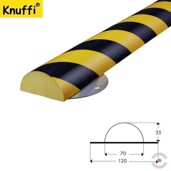 Elastyczny profil ostrzegawczo-ochronny Knuffi, typ C+, naścienny, żółty/czarny, 500 mm