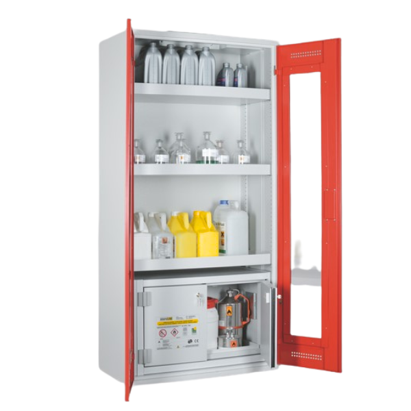 Szafa kombinowana Topserw COMBI-30 L, pojemniki, drzwi GL, czerwone, CHS, 30 min