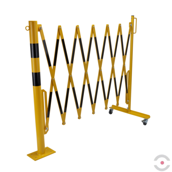 Bariera nożycowa, dł. 3600 mm, słupek śr. 60 mm, kółka, czarny/żółty