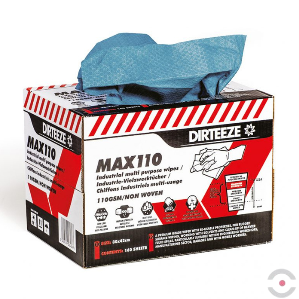 Ściereczka czyszcząca, włókninowa DIRTEEZE MAX110, 30*42 cm, pudełko dozujące, 160 szt.